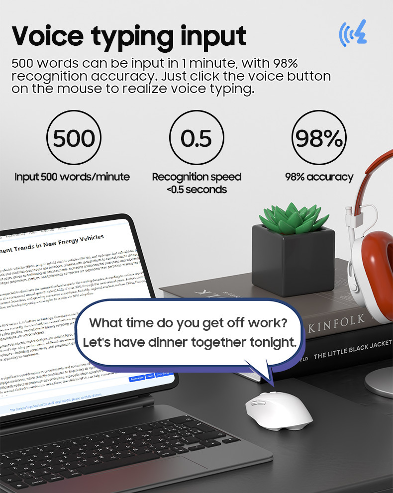 Cross-border smart translation mouse, voice input, wireless Bluetooth, silent, multi-language translation, charging translation mouse undefined