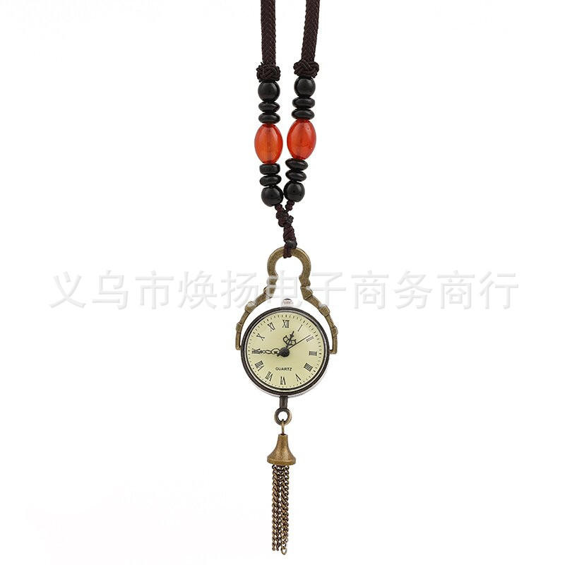 一件代发手工编织珠子项链怀表非机械复古手表铃铛透明水晶球怀表