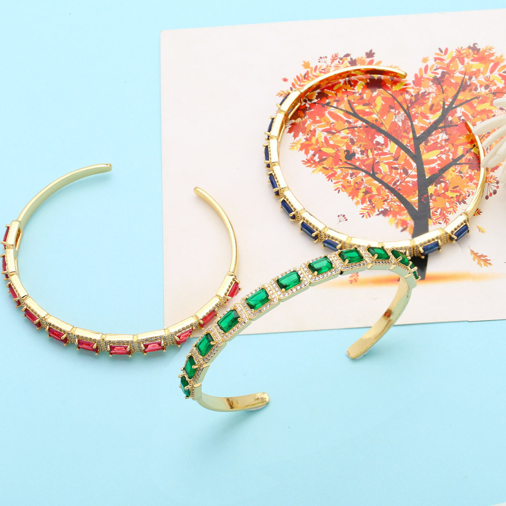 Fashion Square Copper Plating Inlay Zircon Bangle 1 Piece