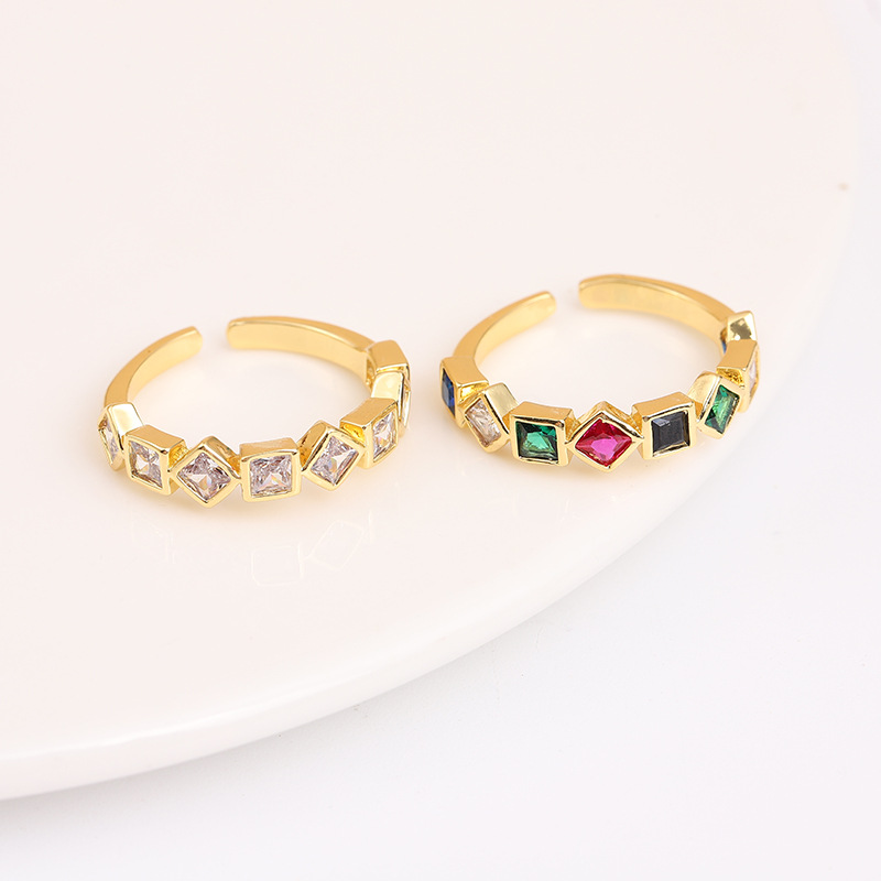 Fashion Simple Style Geometric Copper Inlaid Zircon Zircon Rings
