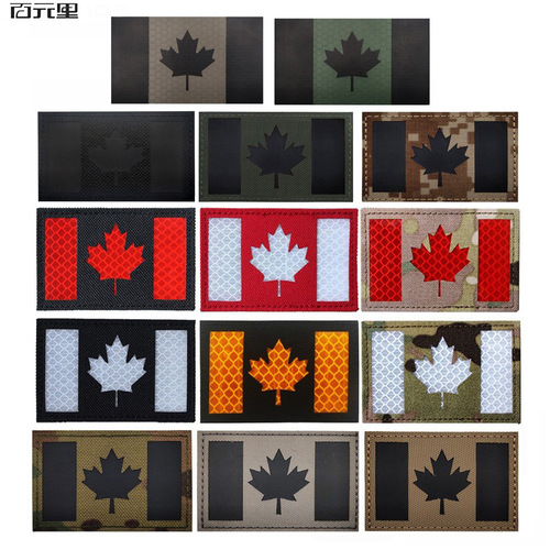 Tai Feng Canadian Flag Reflective IR Velcro Badge Maple Leaf Flag Tactical Morale Badge Luminous Engraved Cloth Sticker