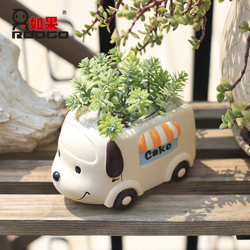 Animal camping car succulent flower pot creative personality office desktop decoration potted plant pot ornaments