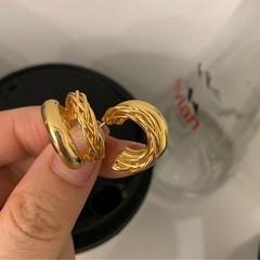 高级感双层麻花金属耳环女小众复古个性简约百搭气质时尚耳钉耳饰