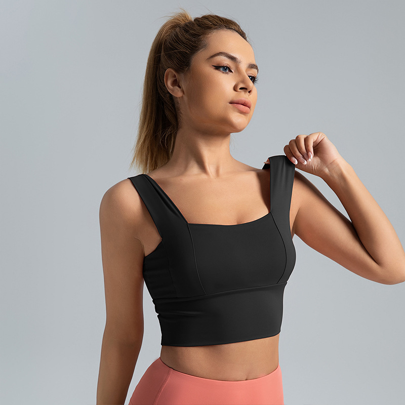 Zona transfronteriza con tirantes anchos, ropa interior deportiva con espalda hermosa, a prueba de golpes y anti-flacidez, sujetador deportivo de fitness para correr