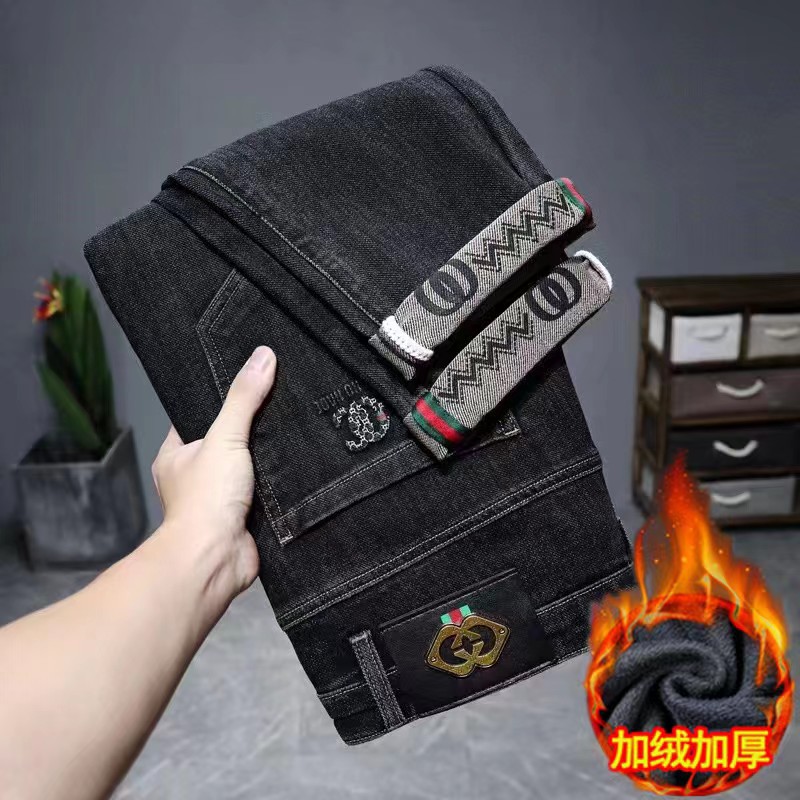 Autumn and winter Plush Explosive money man Jeans Men's Plush Jeans Live bursting Trend Versatile Men's trousers