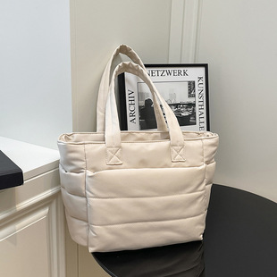 Casual and Versatile Embroidery Handbag Pure Color Casual Work Clothing Travel Shoulder Bag Female College Student Multi-Compartment Tote Bag