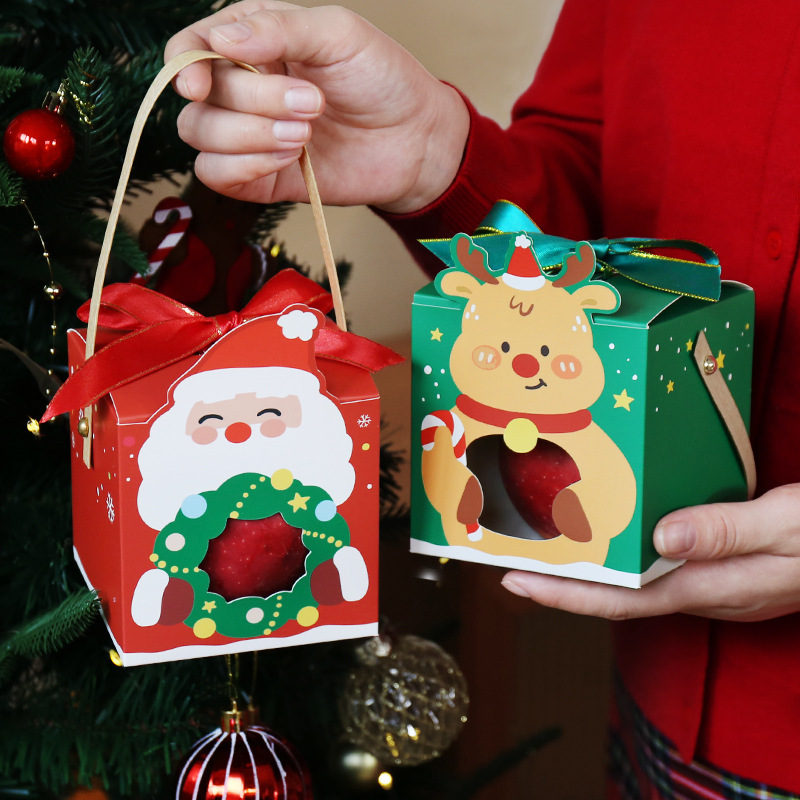 新款圣诞糖果盒手提苹果盒加厚烘焙雪花酥牛轧糖太妃糖饼干包装盒