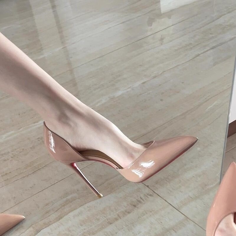 Red-Soled High-Heeled Shoes with Thin Heels, 2025 New Model, Nude Color, High-End Professional Style, Side-Cut Shoes, Elegant Shallow-Mouthed Single Shoes Red-Soled High-Heeled Shoes with Thin Heels, 2025 New Model, Nude Color, High-End Professional Style, Side-Cut Shoes, Elegant Shallow-Mouthed Single Shoes