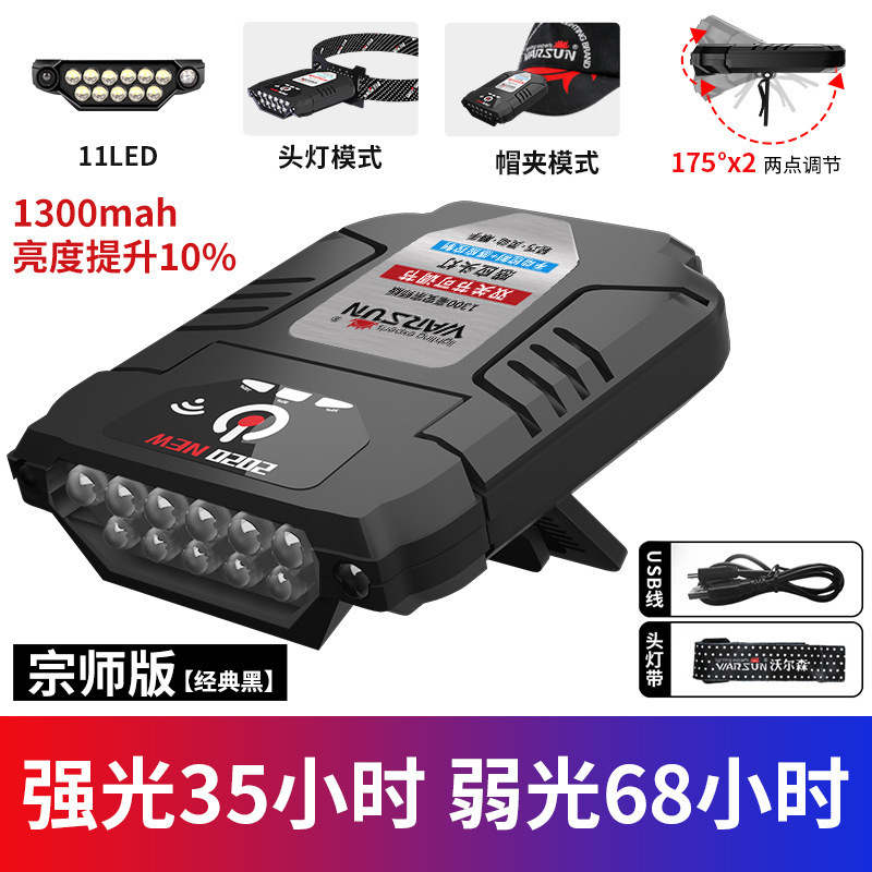 沃尔森M7感应头灯led灯强光头戴式长续航led超亮夜钓鱼帽夹灯|undefined