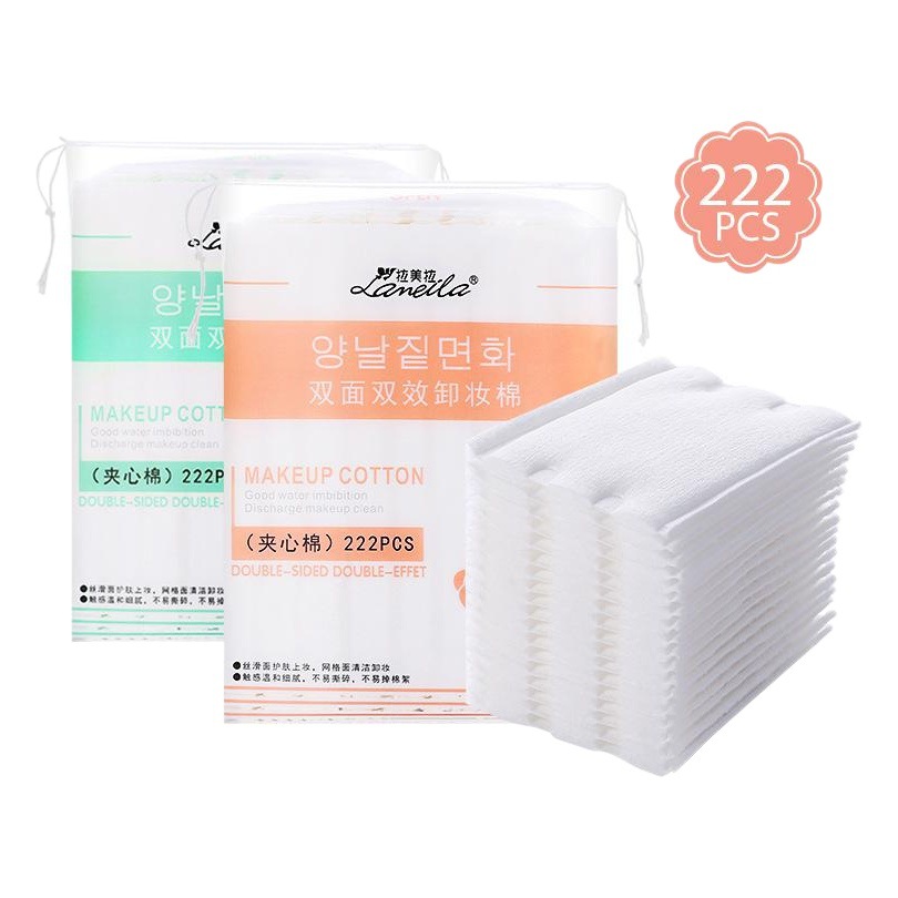 Ramila borde prensado sándwich de doble cara hoja de algodón cosmética 222 piezas bolsa engrosado borde prensado limpieza algodón CXT002