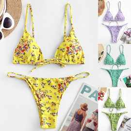 24新款欧美跨境比基尼性感泳衣女亚马逊速卖通复古印花泳装bikini