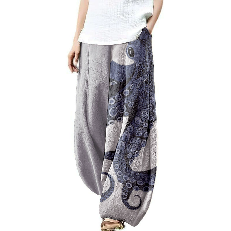 2025 внешняя торговля трансграничные новые европейские и американские трансграничные женские брюки абстрактный принт мода граффити свободный карманный досуг