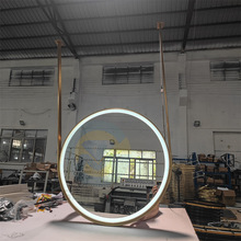 吊杆洗漱台圆形镜子浴室镜洗手间卫浴镜智能天花板浴室柜发光镜