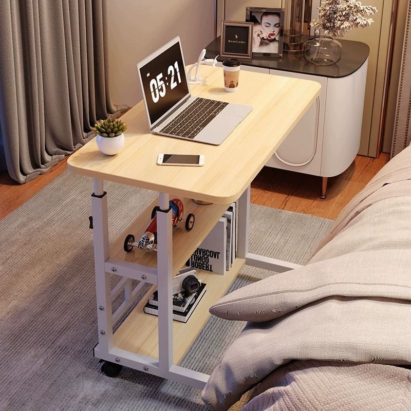 Передвижной регулируемый прикроватный столик, письменный стол для студента, для спальни, общежития, многоуровневый, на универсальных колесиках, компьютерный стол, из массива дерева, офисный стол