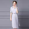 Short sleeve waist tuck skirt with irregular pleats