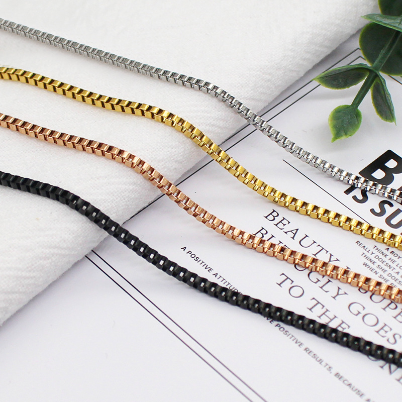 電鍍不鏽鋼方形盒子鏈歐美時尚潮流鈦鋼盒仔項鍊飾品配件鏈條批發