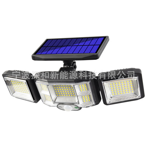 New Solar Garden Lamp Human Body Induction Remote Control Wall Lamp Household Outdoor Three-head Rotating Waterproof Small Street Lamp