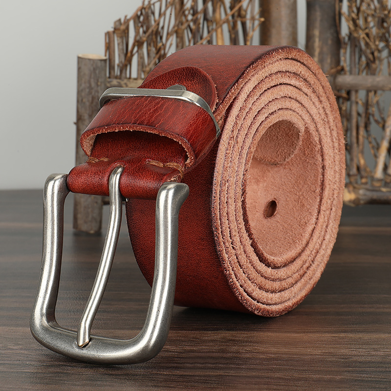 Herren-Vintage-Gürtel aus reinem Rindsleder, einlagig, schlicht, lässig, Nadelverschluss, echtes Ledergürtel, Jeansgürtel für Jugendliche und Studenten