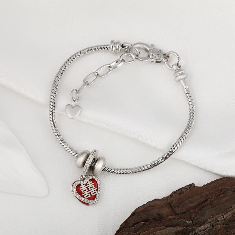 Cross-border hot-selling simple exquisite love pendant bracelet personality temperament fashion double happiness wedding bracelet jewelry women