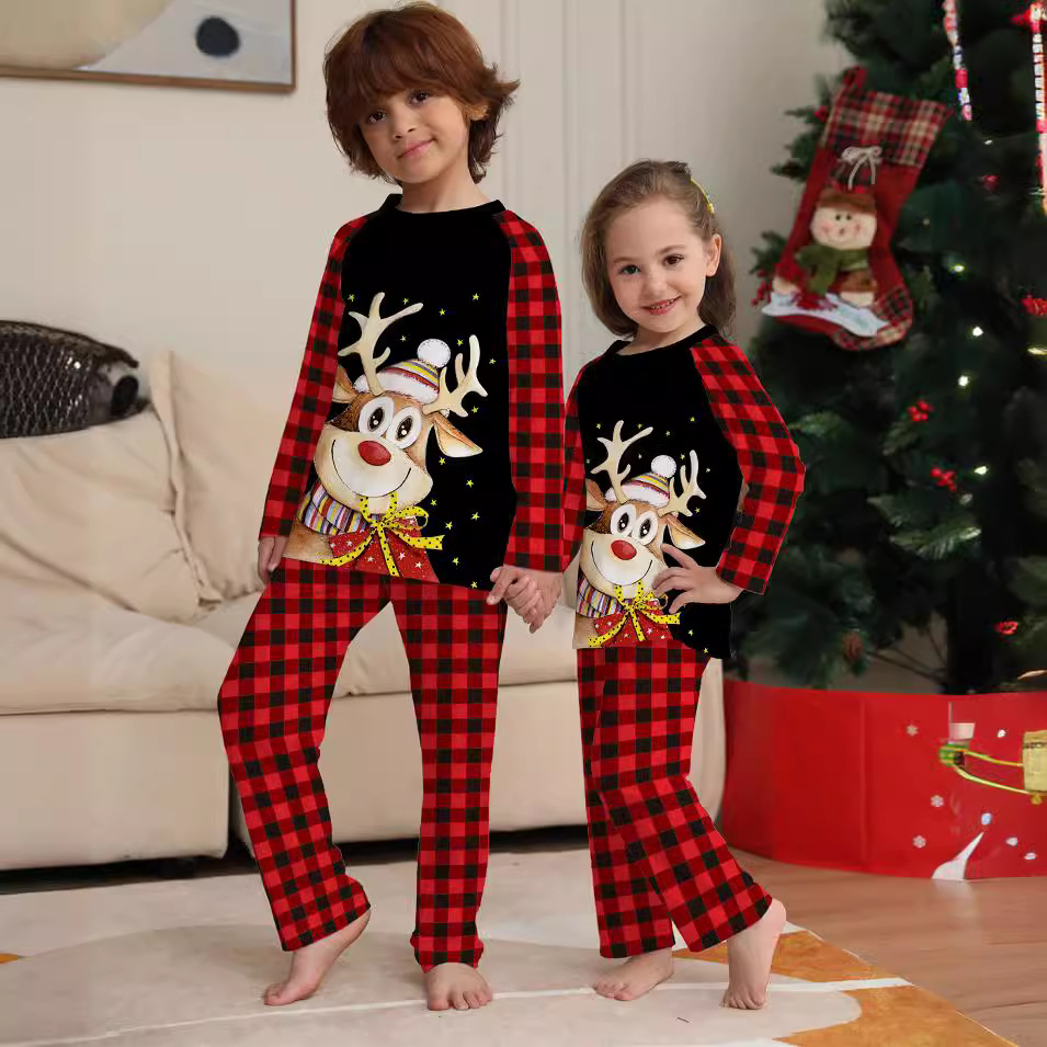 Kerst Cartoon Fawn geruite Kerst familie jurk bedrukte huis jurk pyjama_voghion.com