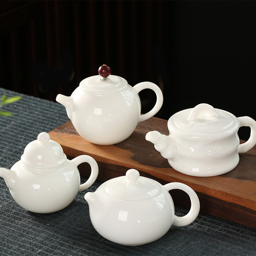 Dehua mutton fat jade white porcelain teapot ceramic household kung fu tea set teapot handmade simple size single pot wholesale