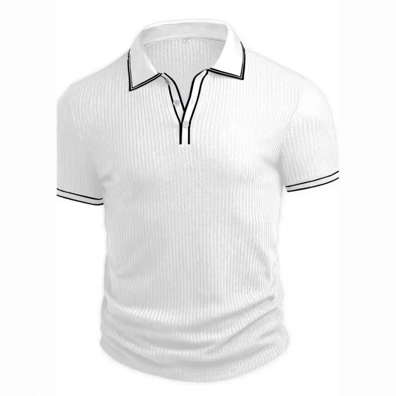 26 Cross-border Amazon Men's New Short-sleeved Summer Men's Cross-border Color Block Striped Lapel Polo Shirt