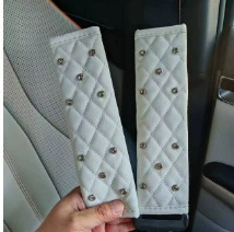 Seat belt shoulder pad – Car leather black shoulder pads with