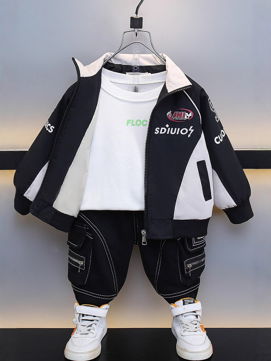 7701 Chaqueta a juego de colores de primavera para niños 2025 nueva chaqueta deportiva de ocio de estilo occidental para niños pequeños y medianos rompevientos primavera y otoño