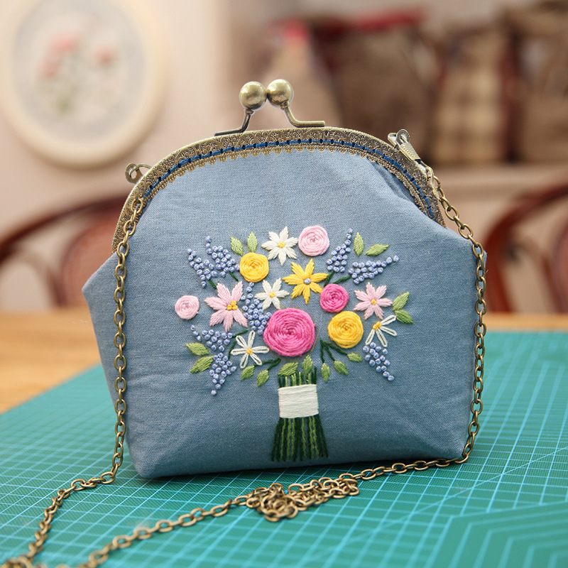Bolso de mano bordado DIY, con estructura metálica, estilo Lu, artesanal, al por mayor