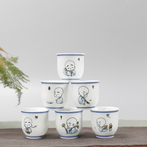 Hand-painted Small Teacup from Jingdezhen, High White Porcelain Douli Cup Ceramic Gongfu Tea Cup Tea Drinker's Cup, Single Cup Wholesale