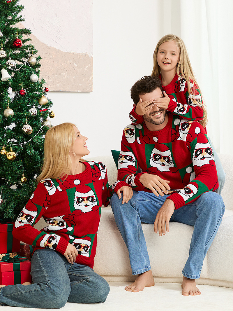2026 pop transfronterizo Papá Noel padres e hijos Europa y América pareja de Navidad casual suéter de navidad de manga larga image 6