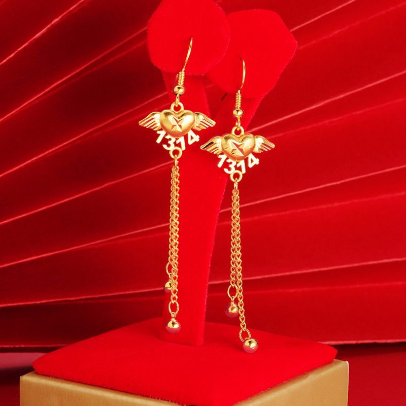 Lifetime Angel pendientes de las mujeres de alto grado de Vietnam arena oro plata aguja pendientes borla Luz de lujo pendientes no se desvanece