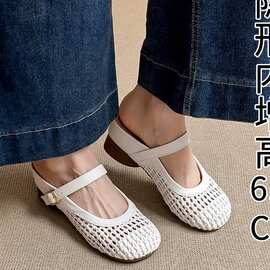 软皮编织夏季包头半拖鞋凉拖鞋女款内增高外穿镂空沙香港头层牛皮