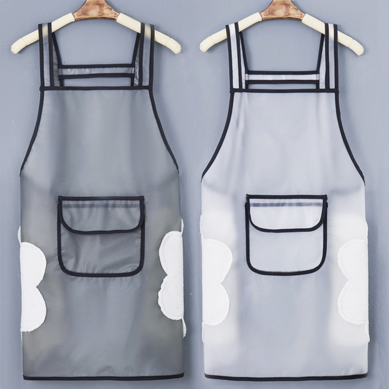新款防油围裙女厨房家用做饭透明围腰男士工作服时尚洋气TPU加长