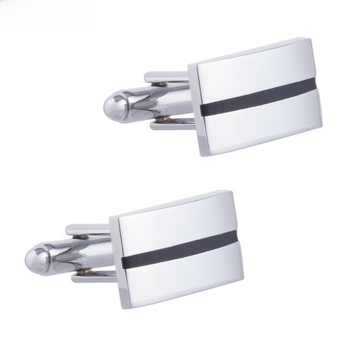 Classic Business Long Black Striped Enamel Cufflinks for Men's French Style Shirt Cufflinks Wholesale
