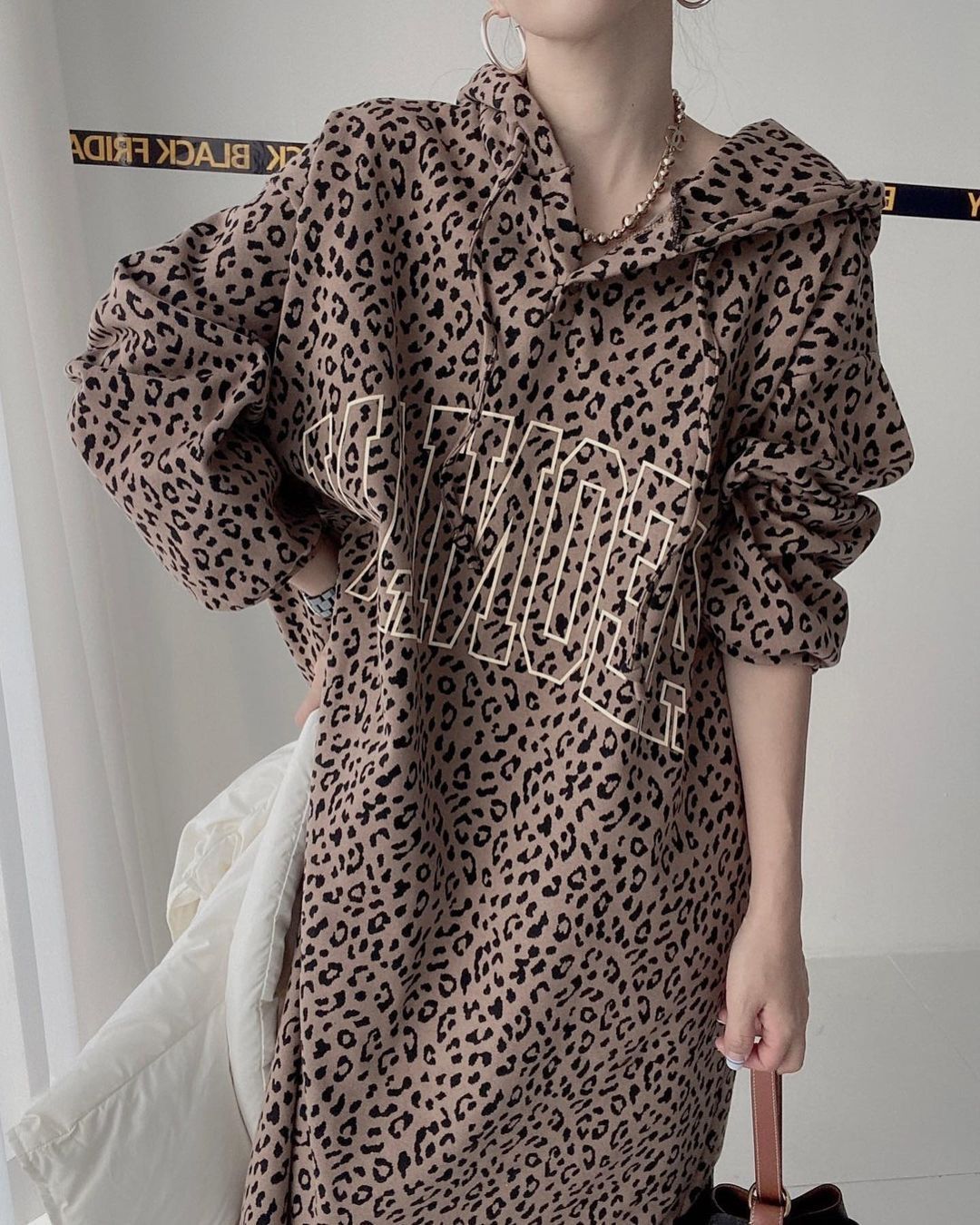 GraceChic Spring And Autumn 140kg Retro Letter Print Leopard Dress For Plus Size Women 150kg Loose Casual Top_voghion.com