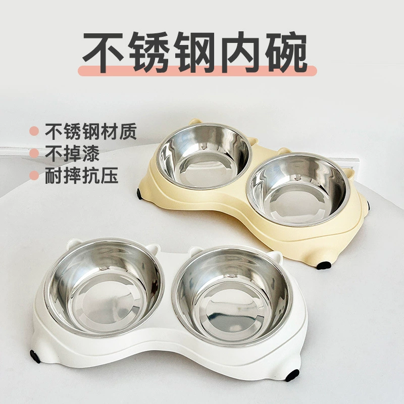 Миска для животных, нескользящая, двойная, для корма и воды, интегрированная миска для кошек и собак в цвете макарон, двойная миска из нержавеющей стали, только для трансграничных продаж.