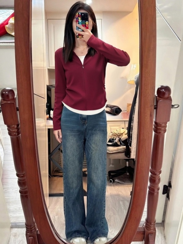 黑色捏褶显瘦拉链半开领长袖t恤女2025春季新款假两件打底衫上衣|undefined