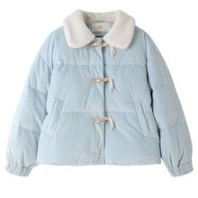 羊羔毛拼接羽绒棉服女冬季新款复古小个子宽松加厚面包服外套