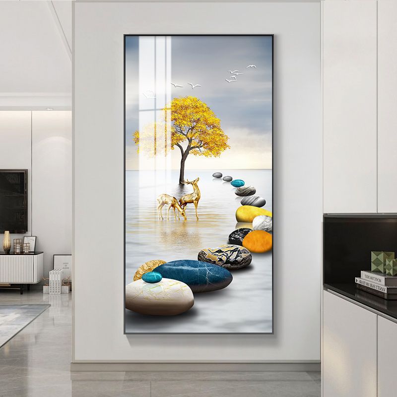 Pintura decorativa del pasillo del pasillo de nueve peces pintura colgante moderna simple pintura mural decorativa vertical de la puerta de la casa image 7