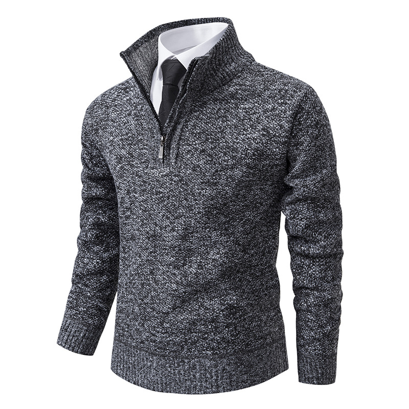 Men's 2024 men's casual knitted base stand up collar with fleece warm sweater jacket for men_voghion.com