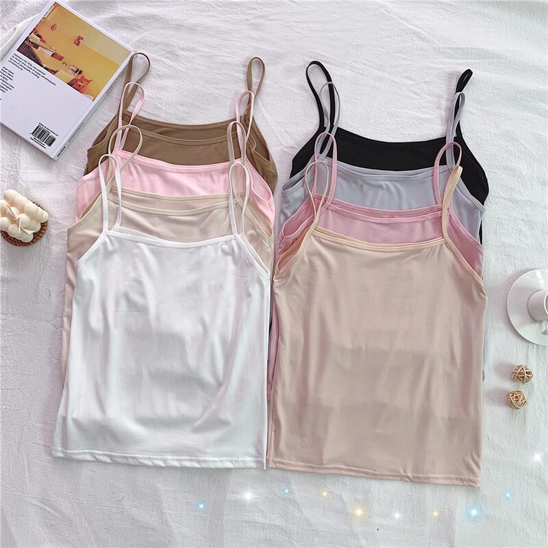 Cross-Border Wholesale Summer Versatile Slim-Fit Camisole for Women, Short Anti-Exposure Inner Wear, Solid Color Loose-Fitting Base Shirt