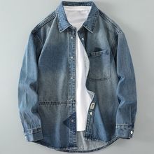 外套水洗衬衣衬衫薄牛仔工装潮牌宽松复古帅气长袖男春夏休闲新款