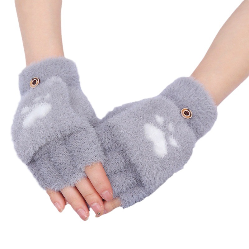 Nuevos lindos guantes con forma de garra de gato, guantes de invierno de felpa para estudiantes, guantes sin dedos para escribir, guantes cálidos transfronterizos