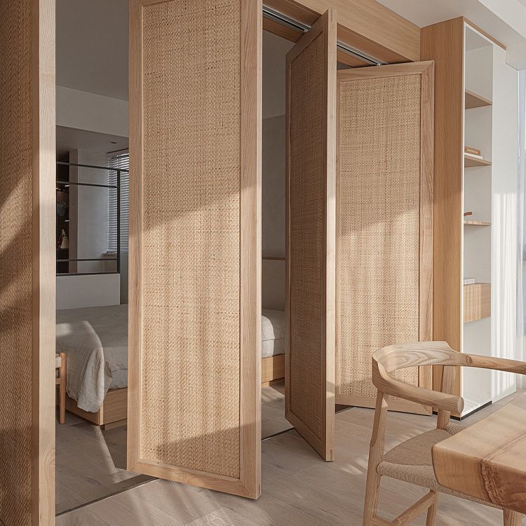 Customizable Screen Japanese Style Simple Solid Wood Rattan Door Rotating Blocking Partition Door Bedroom Balcony Rotating Screen Door