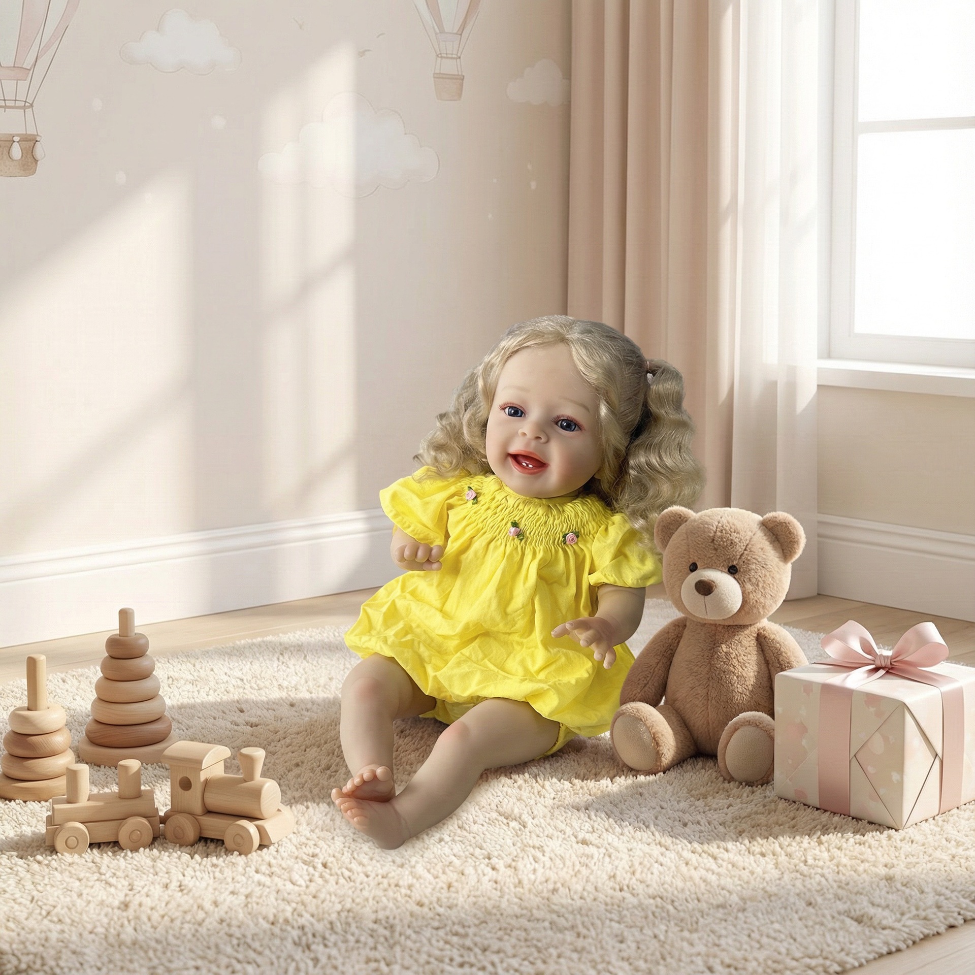 20 pulgadas vestido amarillo Yannik simulación muñeca renacida 3D pintado suministro transfronterizo una pieza de venta
