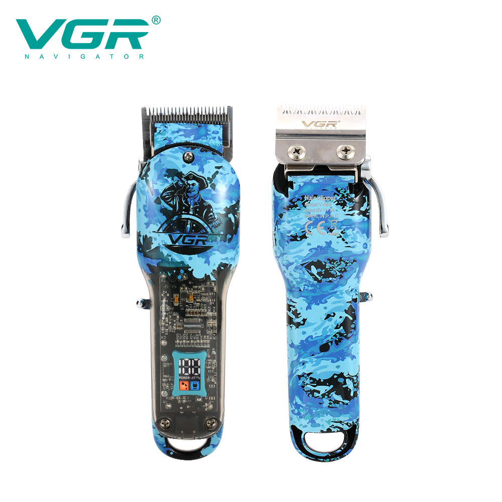 Blue Professional Graffiti Hair Clipper with LCD Digital Display High Power Electric Hair Shaving Clippers_voghion.com