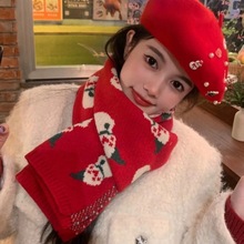 圣诞节礼物围巾女2025新款仿羊绒保暖围脖女冬季户外出游圣诞氛围