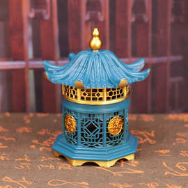 仿古香炉镂空亭子香炉复古熏香炉家居客厅办公铜香炉装饰铜器摆件