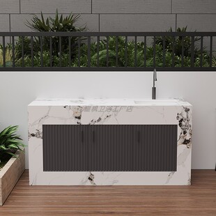 Bedroom Outdoor Slate Column Basin Island Ceramic Wash Basin Aluminum Alloy Door Courtyard Garden Hand Washing Operation Bar